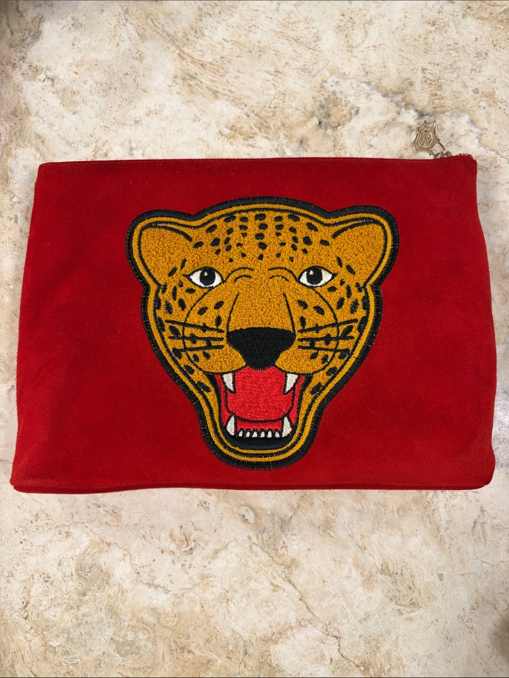 Charlotte Olympia Leopard Face Clutch Red Suede Cosmetic Pouch Bag Box Dust Bag